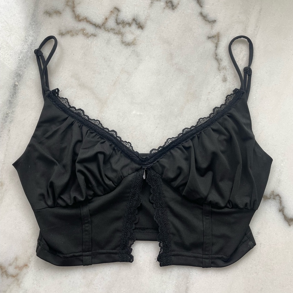 Black lace crop top